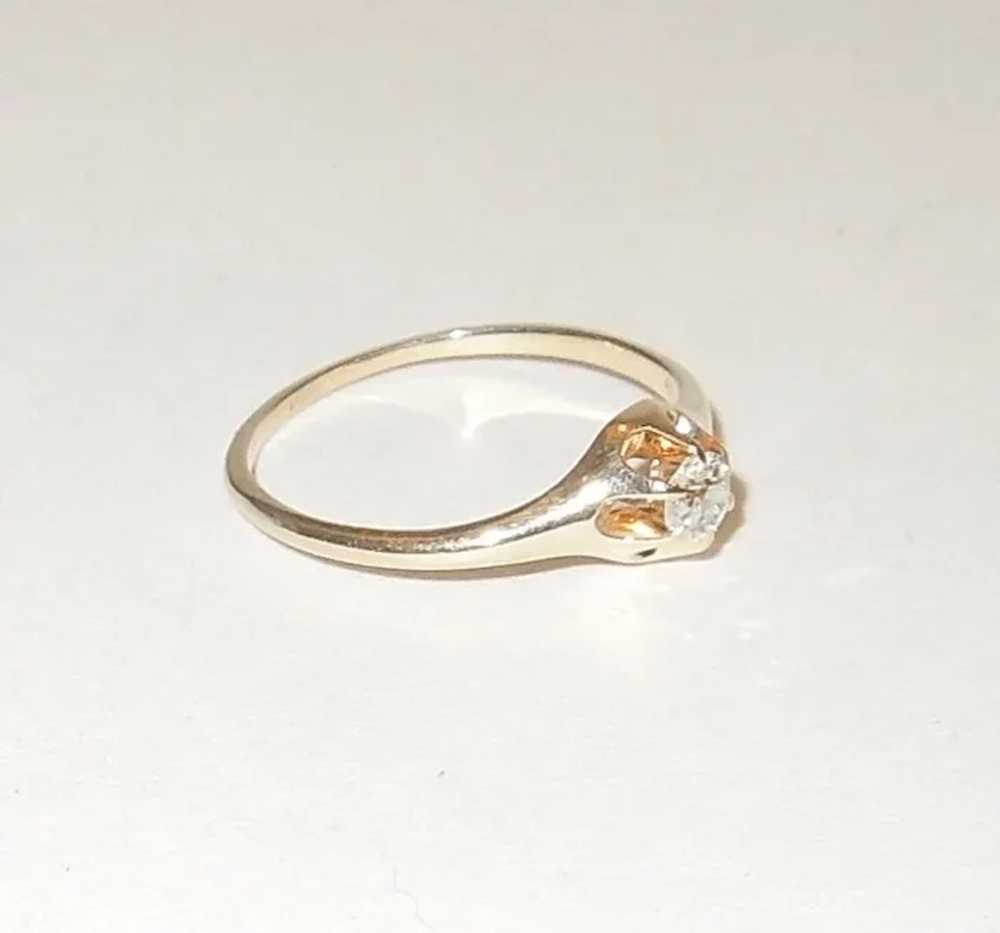 Vintage 14K and Diamond Belcher Style Ring Size 7 - image 2