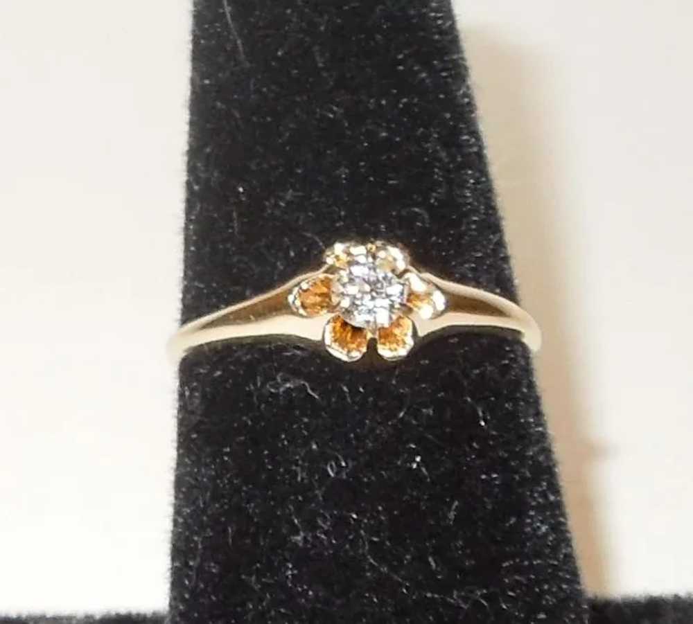 Vintage 14K and Diamond Belcher Style Ring Size 7 - image 3