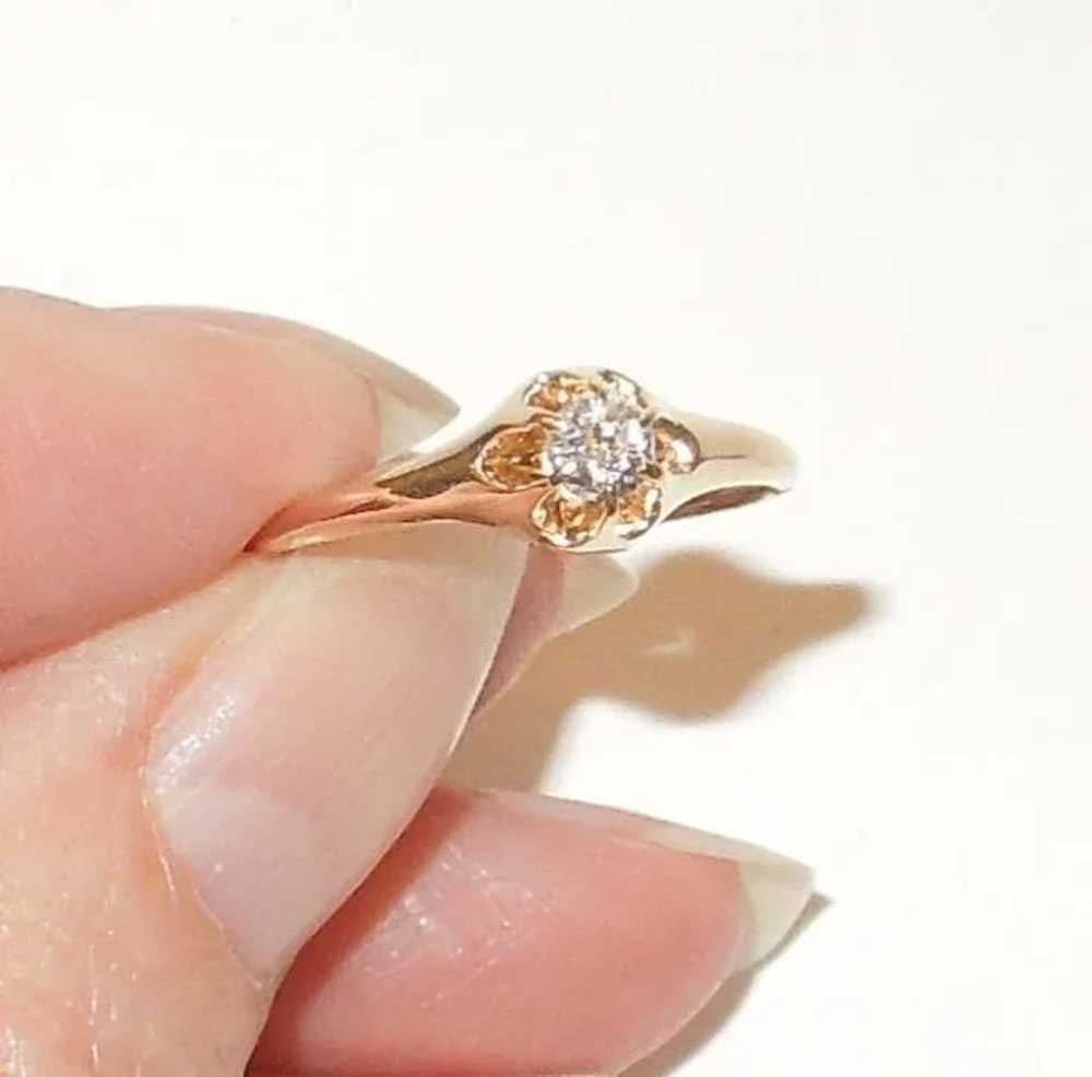 Vintage 14K and Diamond Belcher Style Ring Size 7 - image 5