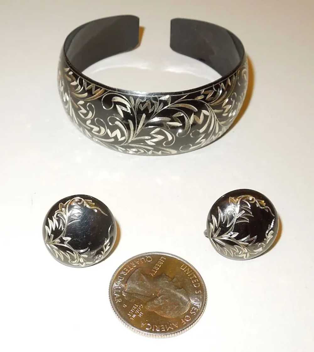 Vintage Sterling Silver and Black Enamel Cuff Bra… - image 3