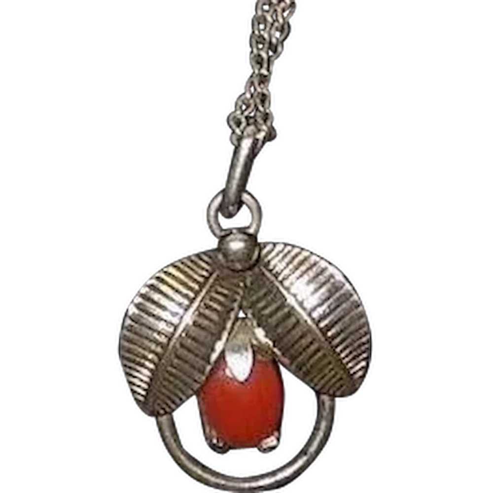 Vintage Sterling Silver and Coral Necklace - image 1