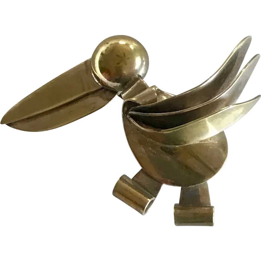 Modernist Artisan Brass Pelican Pin - image 1