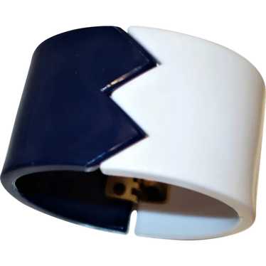 Dark Blue and White Wide Lucite Hinge Bracelet