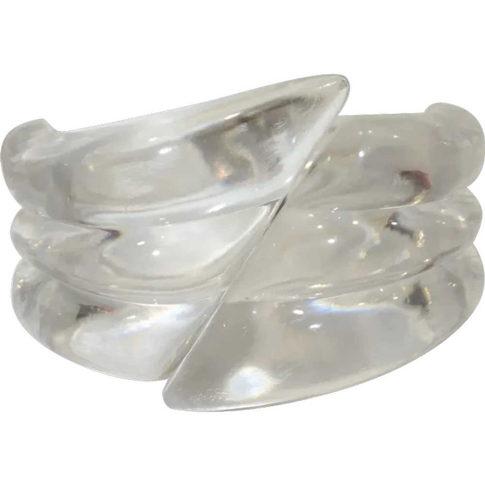 Vintage RARE Clear Ribbed Lucite Hinged/Clamper B… - image 1