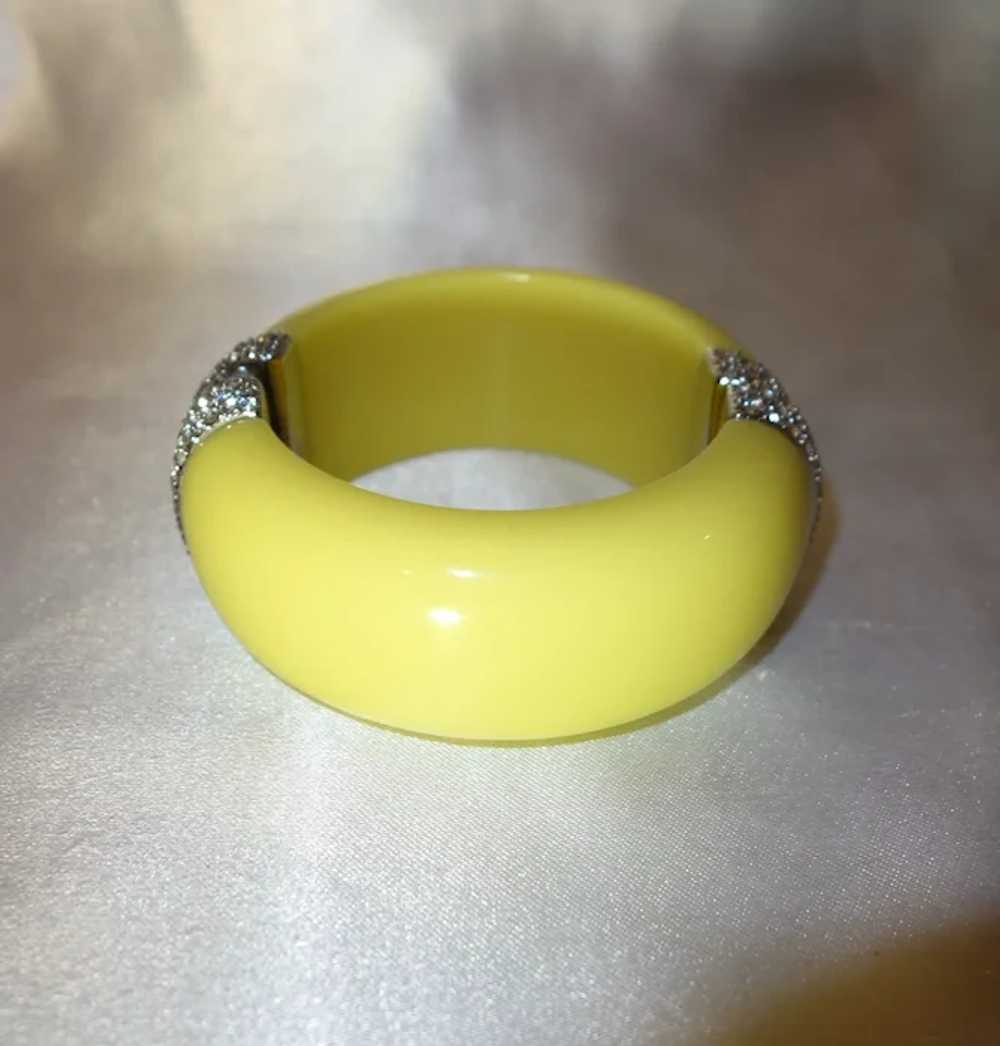 Lemon Yellow Lucite and Rhinestone Clamper Bracel… - image 3