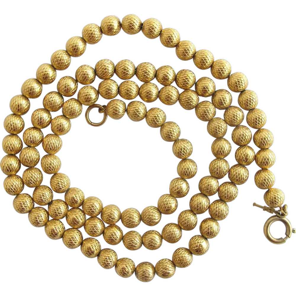 Vintage Trifari Gold Toned Ball Bead Necklace - image 1