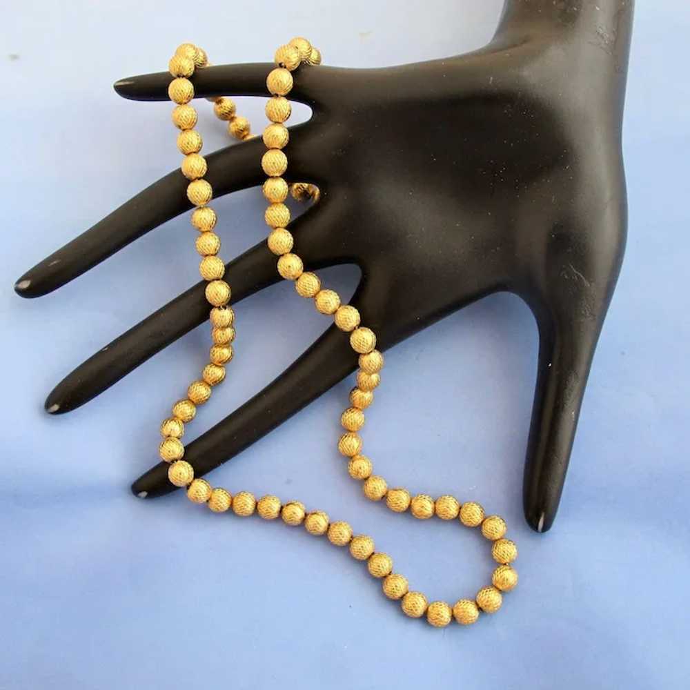 Vintage Trifari Gold Toned Ball Bead Necklace - image 3