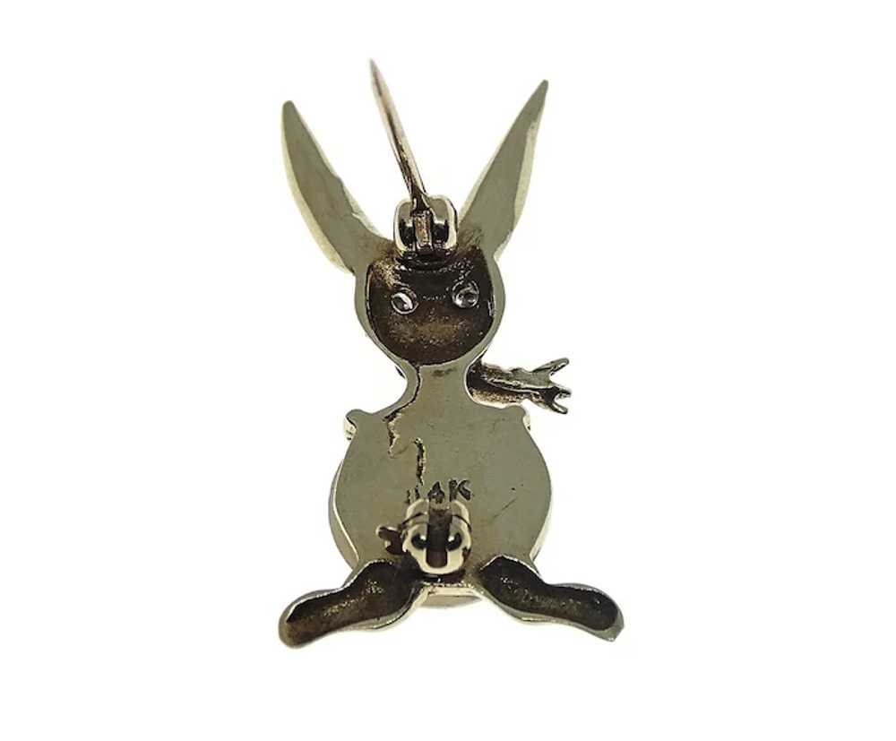 14K Yellow Gold Diamond & Pearl Rabbit Munching o… - image 6