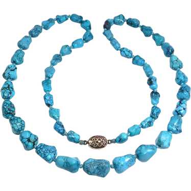 Turquoise Necklace Graduated Hand Knotted Chinese - image 1