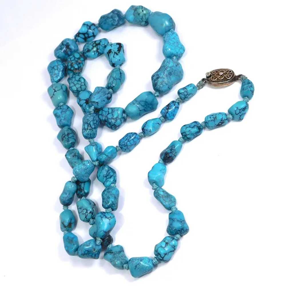 Turquoise Necklace Graduated Hand Knotted Chinese - image 3