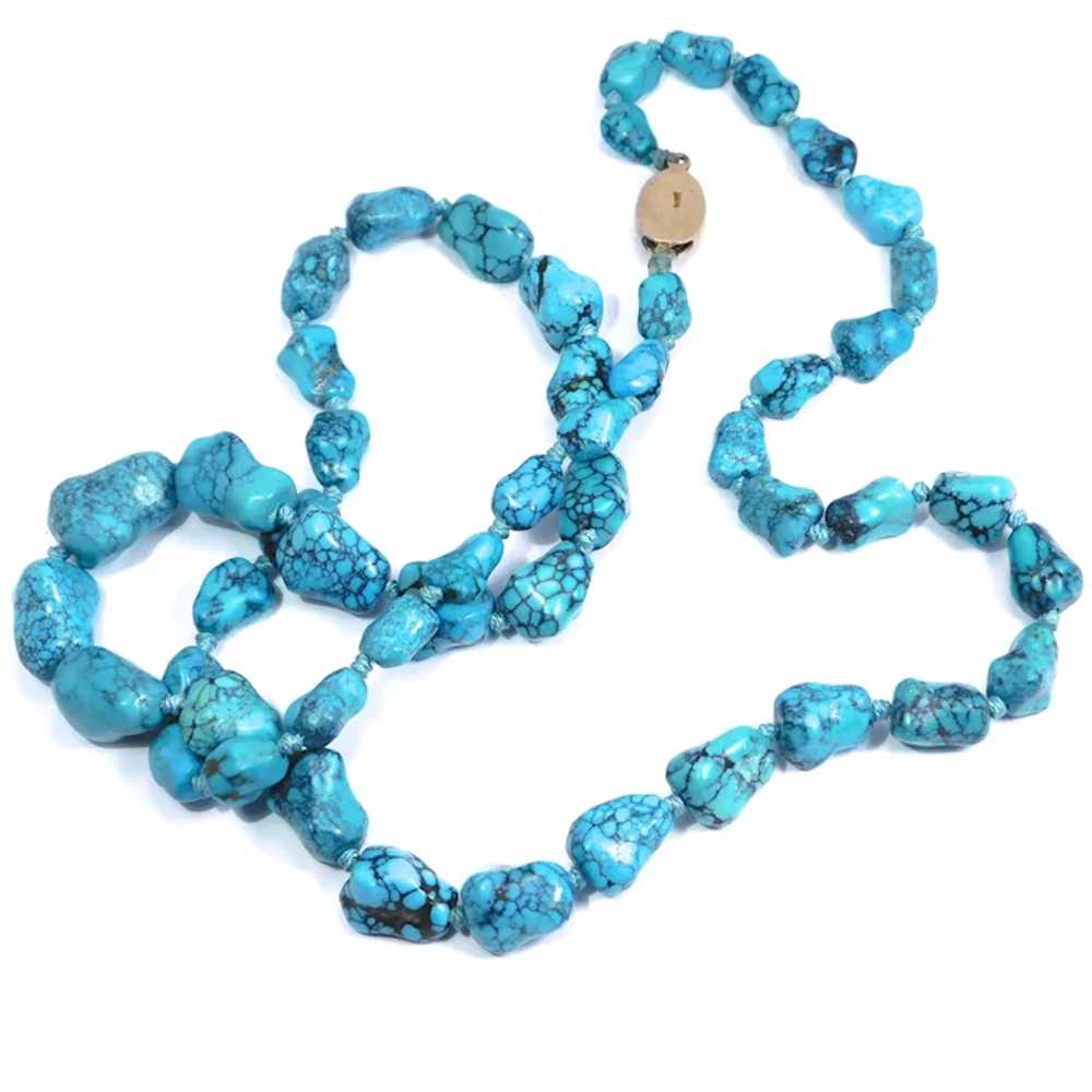 Turquoise Necklace Graduated Hand Knotted Chinese - image 6