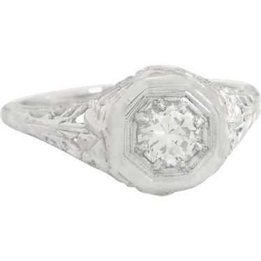 Estate Art Deco .28ct Genuine Diamond 18K White Go