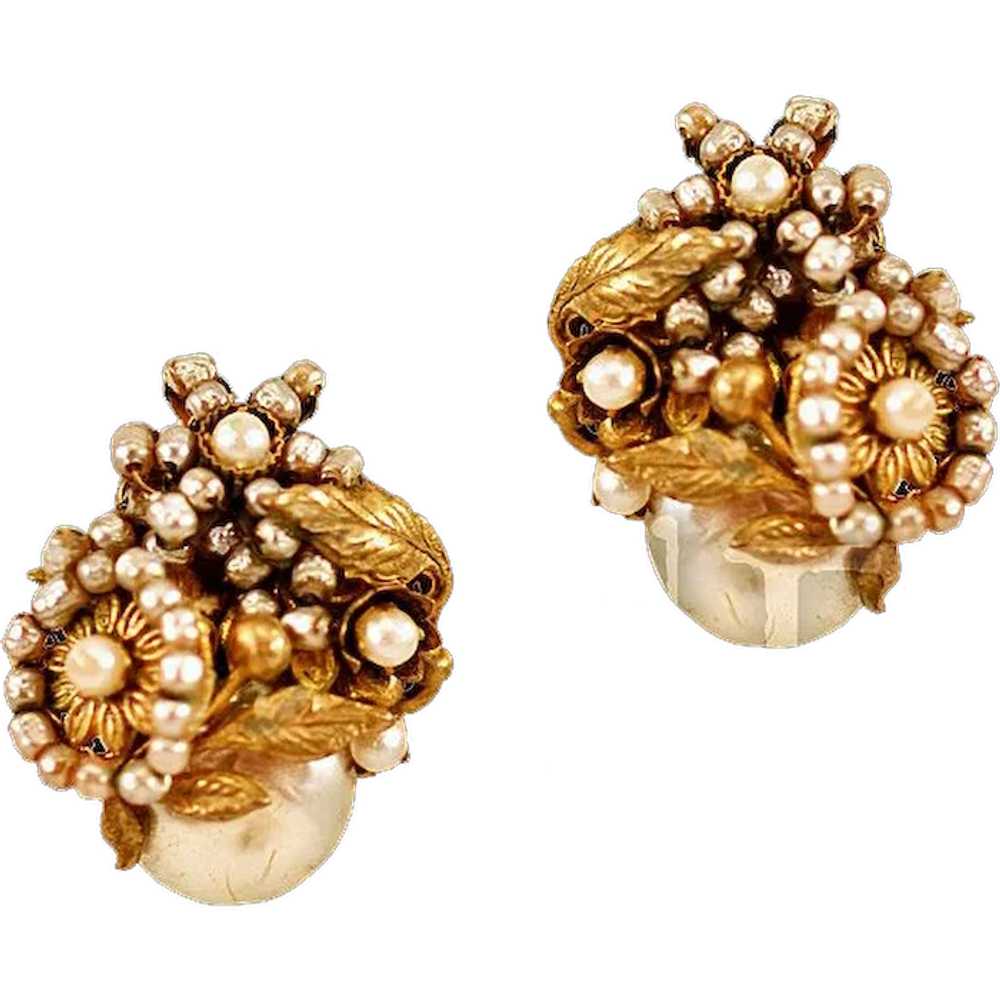 Vintage Miriam Haskell "Baroque" Style Earrings w… - image 1