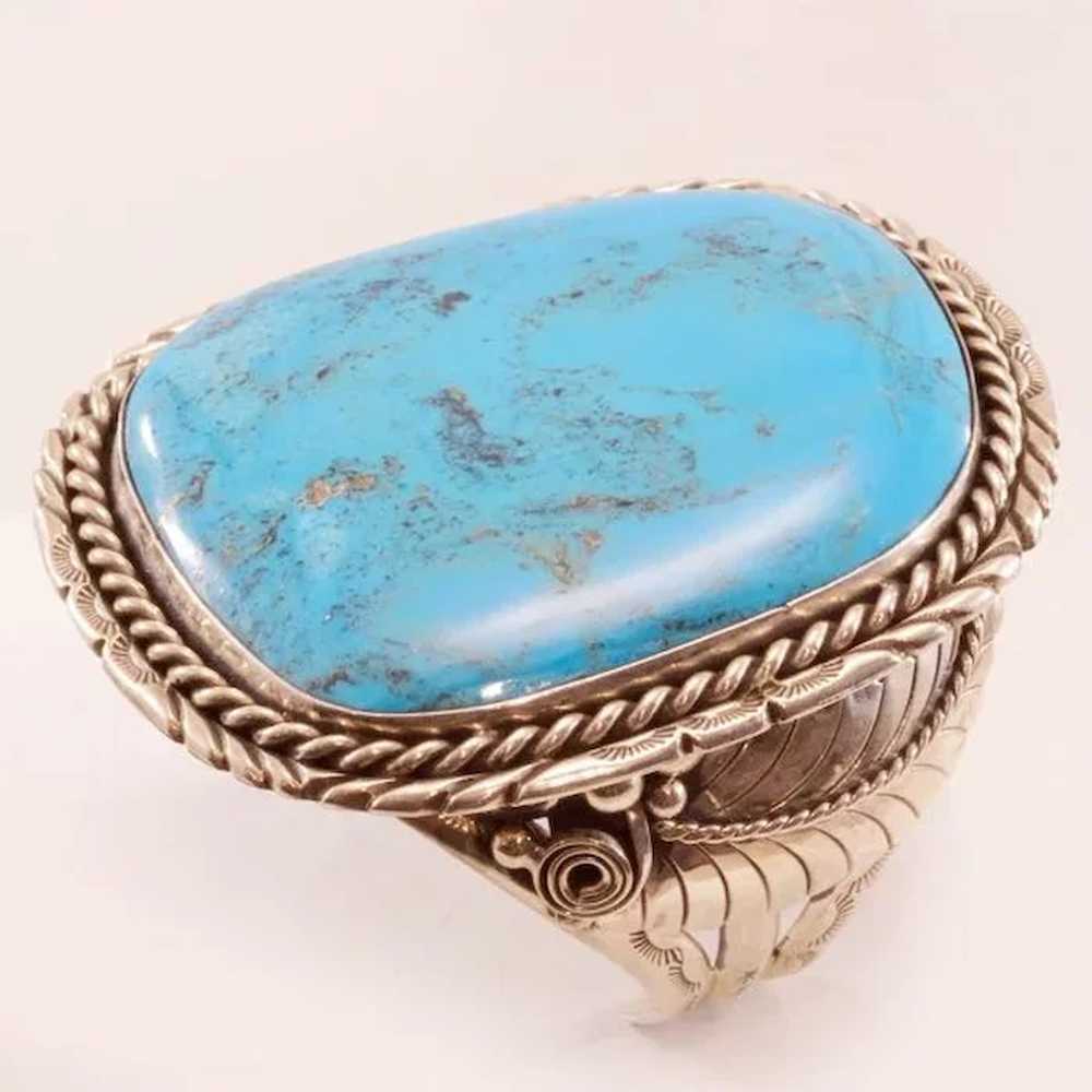 Breathtaking Vintage Navajo Cuff With HUGE Turquo… - image 3