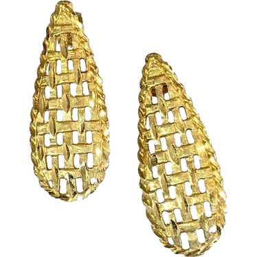 14K Yellow Gold Basket Weave Earrings