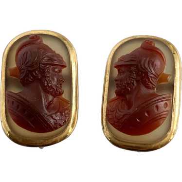 14K YG Roman Soldier Cameo Earrings