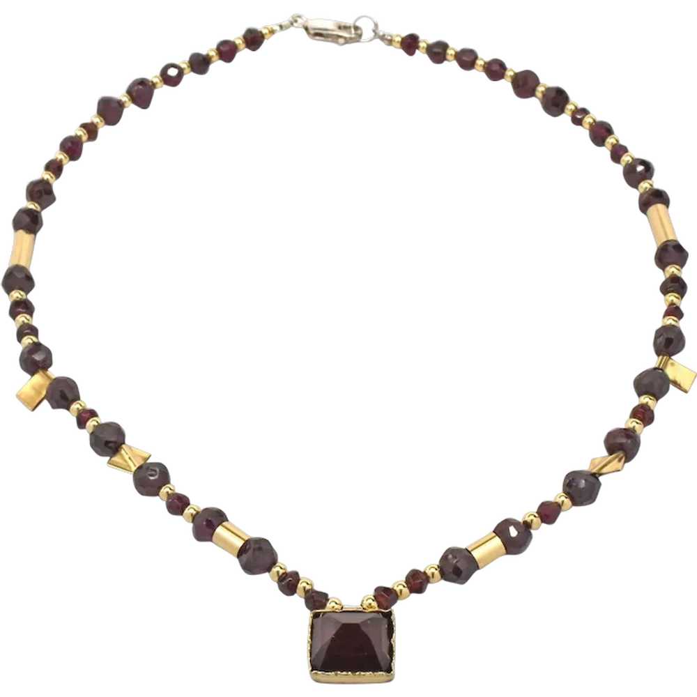 Garnet, 10k Gold and Sterling Silver Bead Necklace - image 1