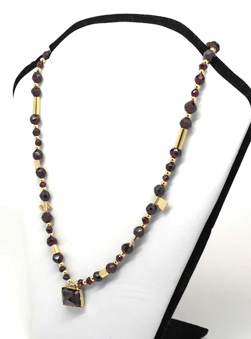 Garnet, 10k Gold and Sterling Silver Bead Necklace - image 2
