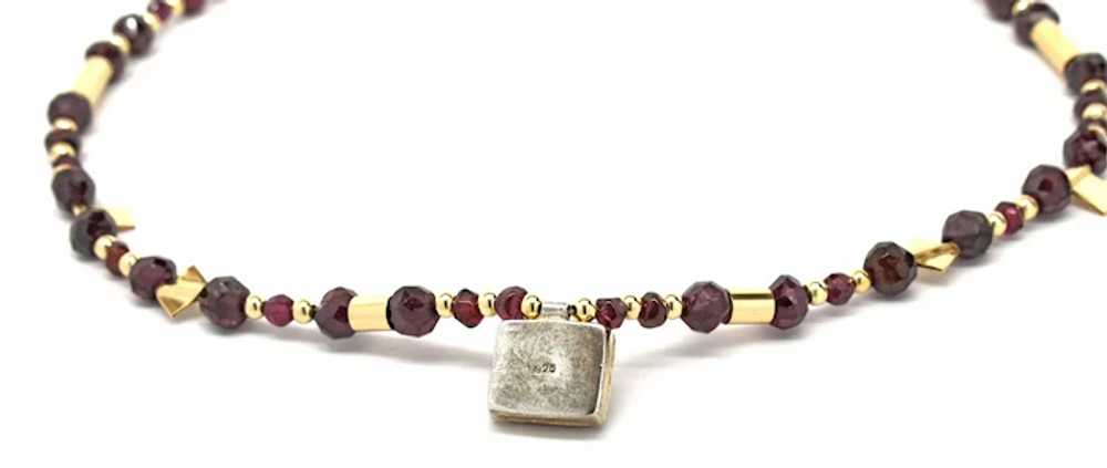 Garnet, 10k Gold and Sterling Silver Bead Necklace - image 3