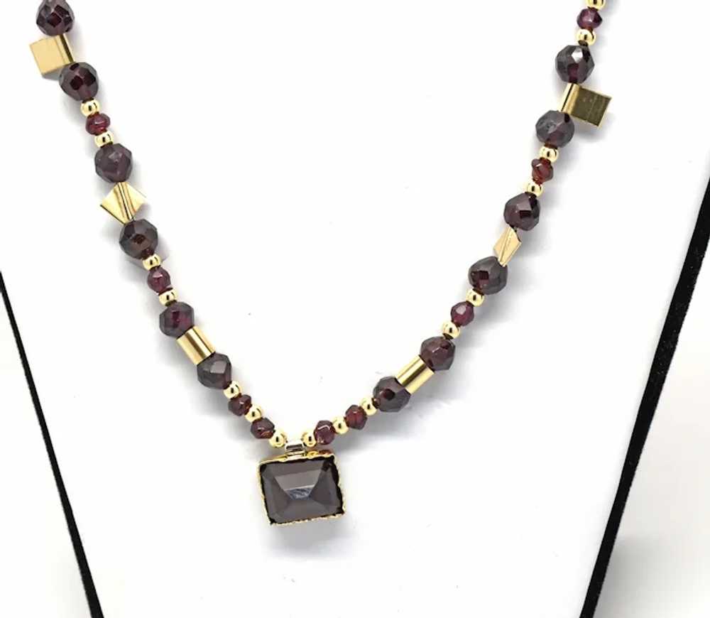 Garnet, 10k Gold and Sterling Silver Bead Necklace - image 4