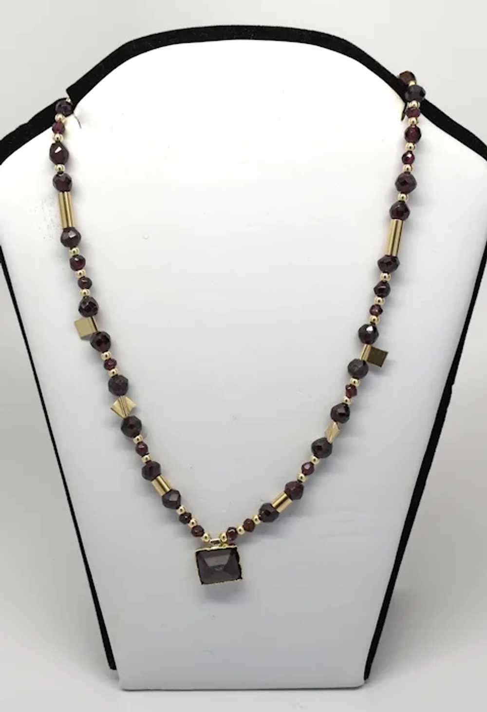 Garnet, 10k Gold and Sterling Silver Bead Necklace - image 5