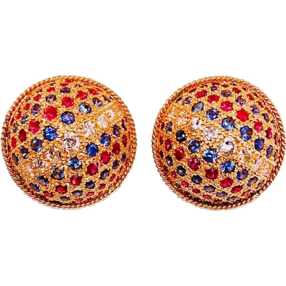 Dome Bombe Ruby Diamond Earrings Sapphire Diamond… - image 10
