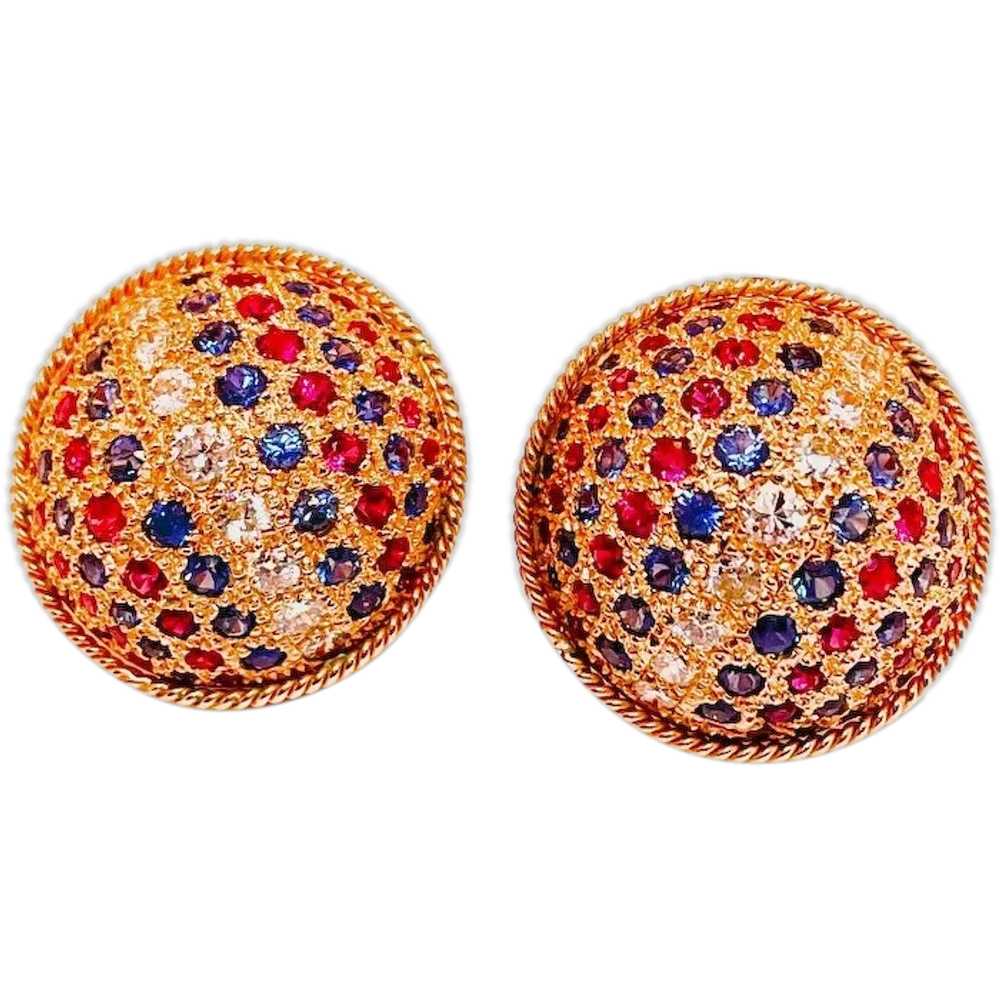 Dome Bombe Ruby Diamond Earrings Sapphire Diamond… - image 1