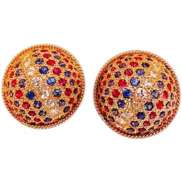 Dome Bombe Ruby Diamond Earrings Sapphire Diamond… - image 1