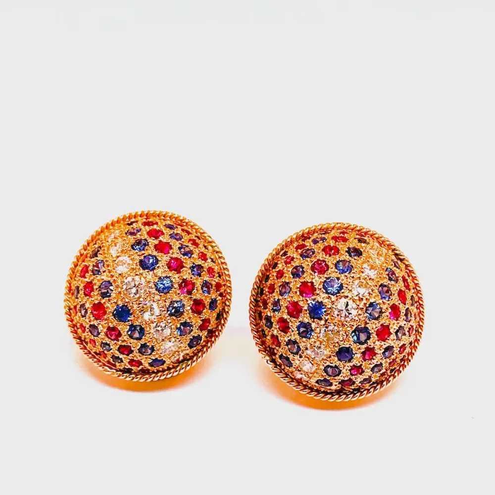 Dome Bombe Ruby Diamond Earrings Sapphire Diamond… - image 2