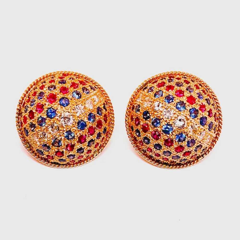 Dome Bombe Ruby Diamond Earrings Sapphire Diamond… - image 3