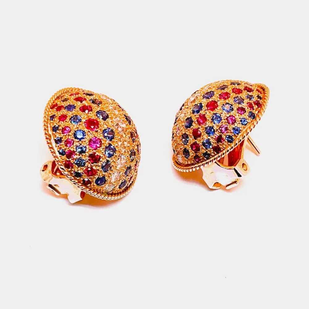 Dome Bombe Ruby Diamond Earrings Sapphire Diamond… - image 4