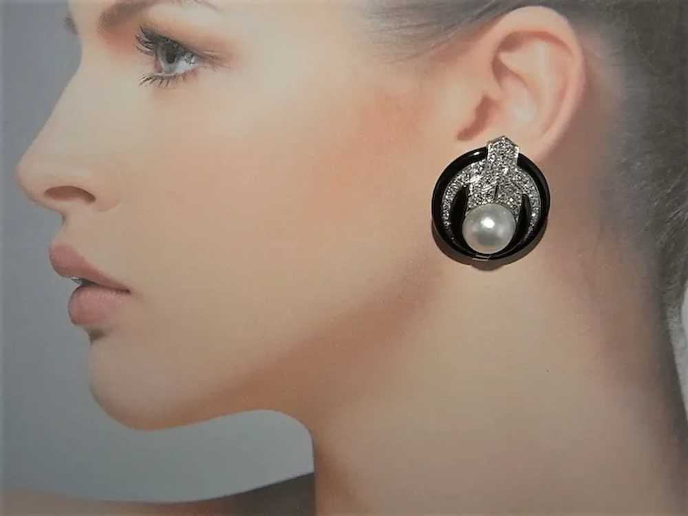 Large Mabe Pearl Diamond Earrings Diamond Onyx Ea… - image 7