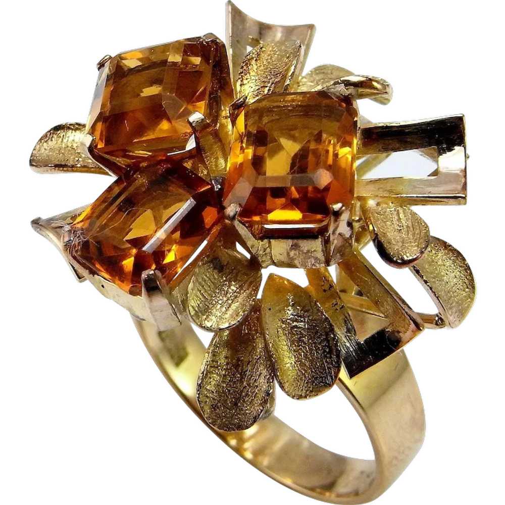 Natural Madeira Citrine 14K Gold Ring Modernist R… - image 1