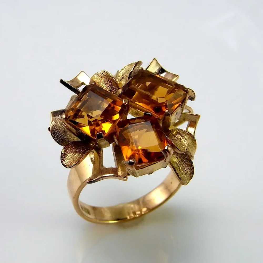 Natural Madeira Citrine 14K Gold Ring Modernist R… - image 2