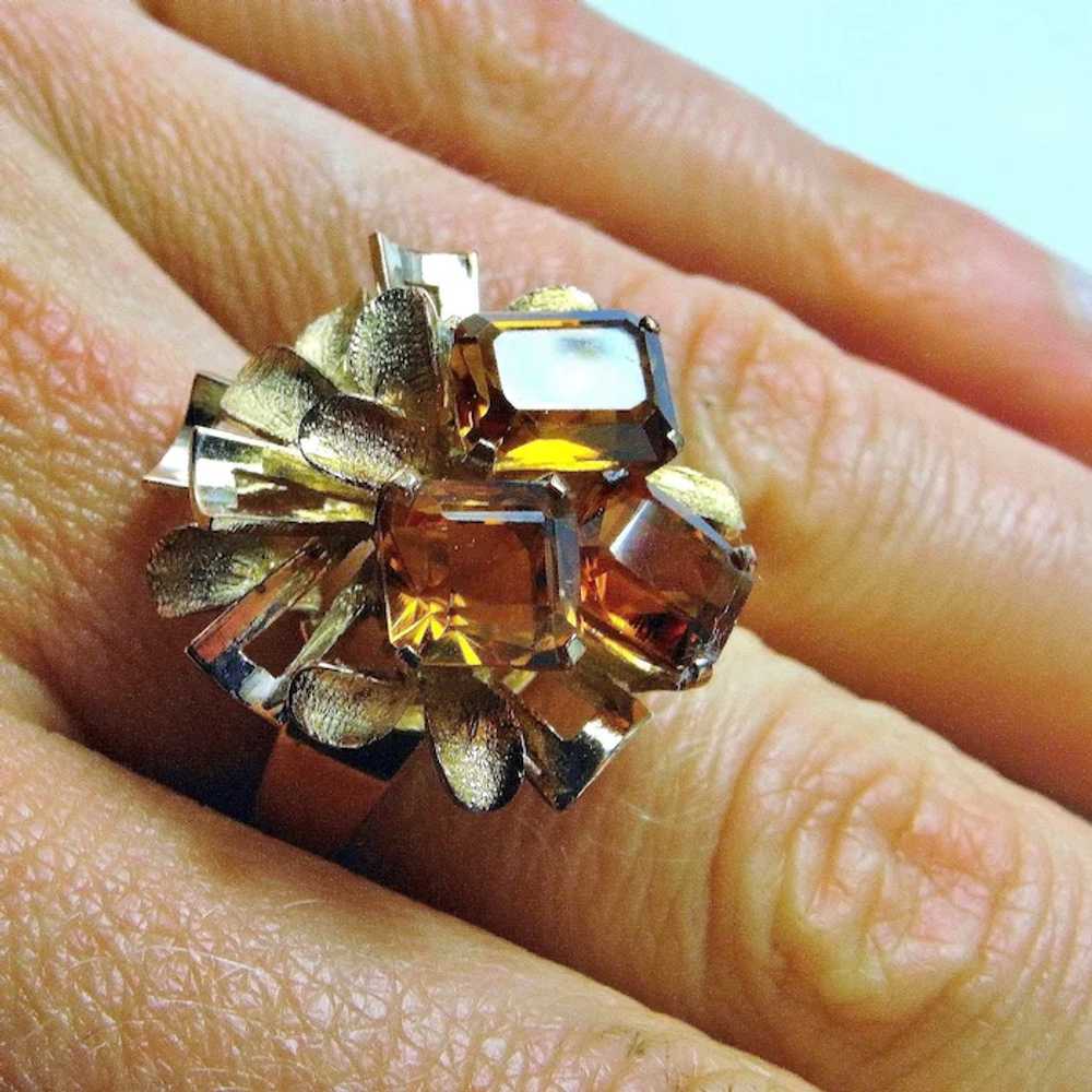 Natural Madeira Citrine 14K Gold Ring Modernist R… - image 3