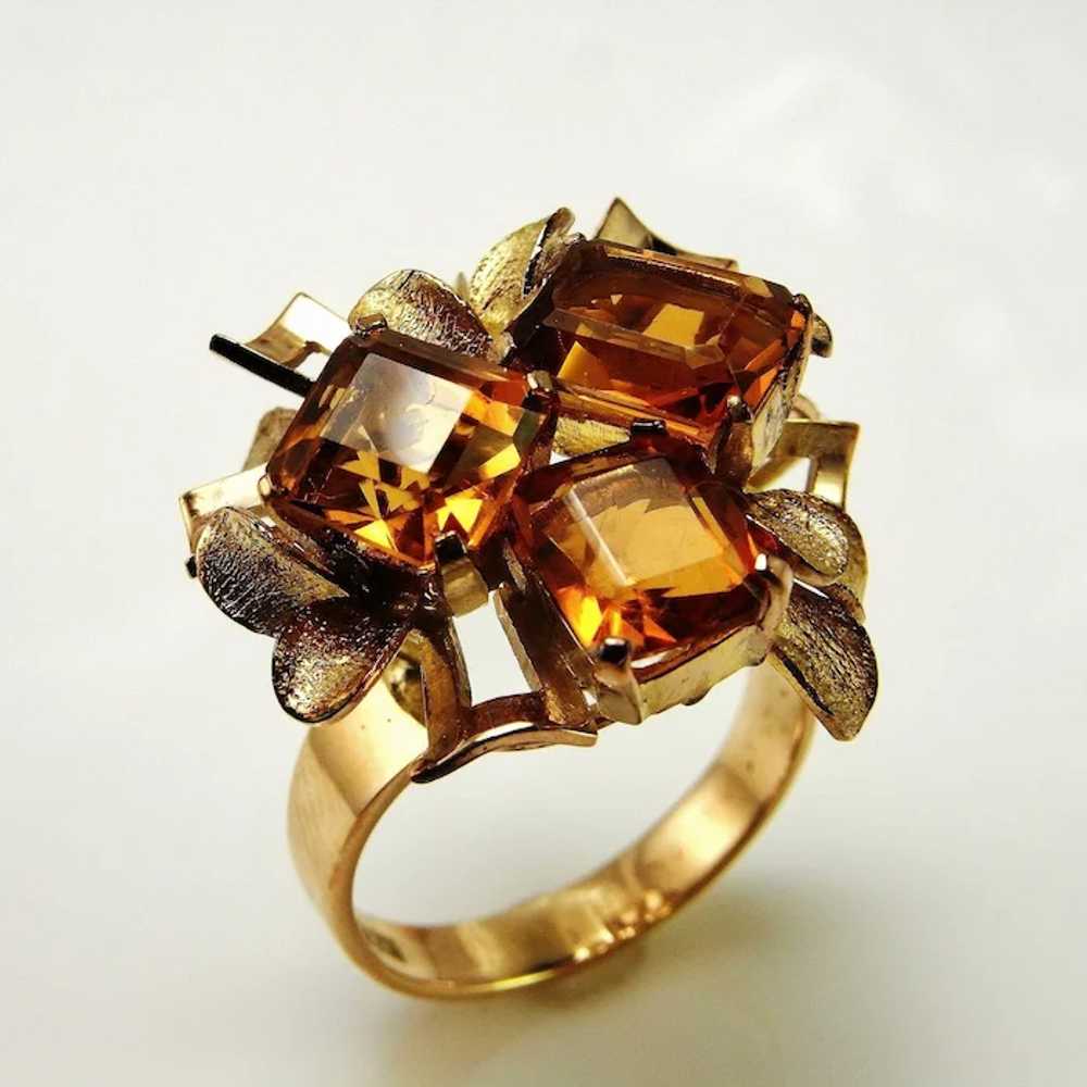 Natural Madeira Citrine 14K Gold Ring Modernist R… - image 6