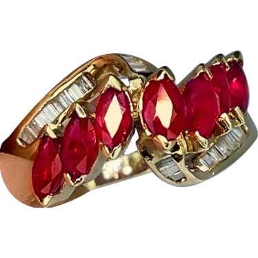 Asymmetric Ruby Diamond Wedding Band Ruby Ring 14K