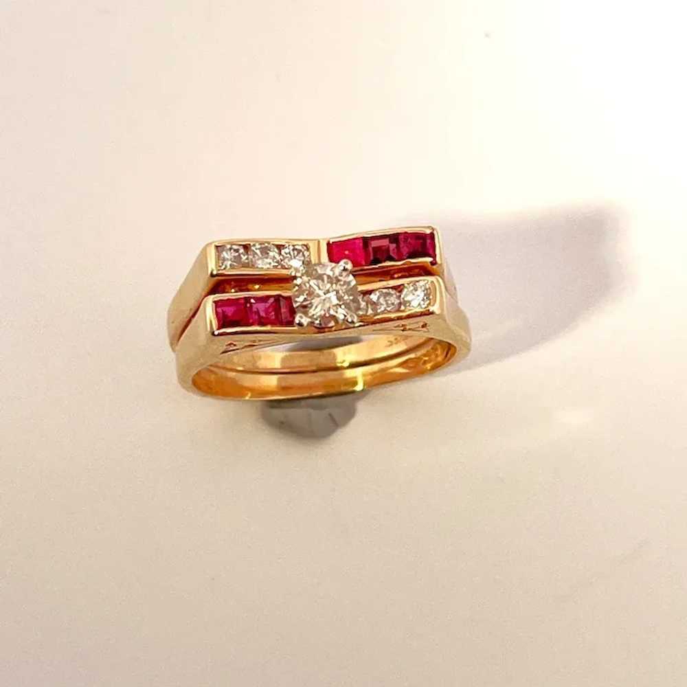 NATURAL RUBY DIAMOND 14K Wedding Ring Set Ruby Di… - image 2