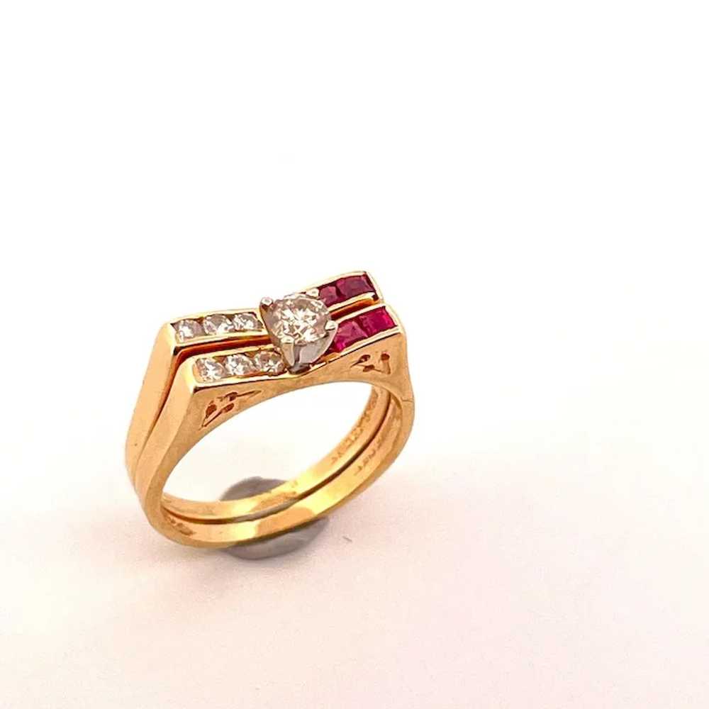 NATURAL RUBY DIAMOND 14K Wedding Ring Set Ruby Di… - image 3