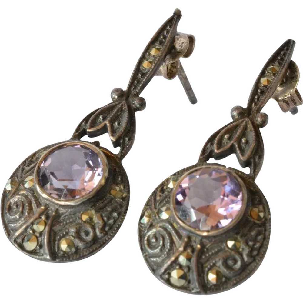 Pair of silver(925 ) marcasite/amethyst set drop … - image 1