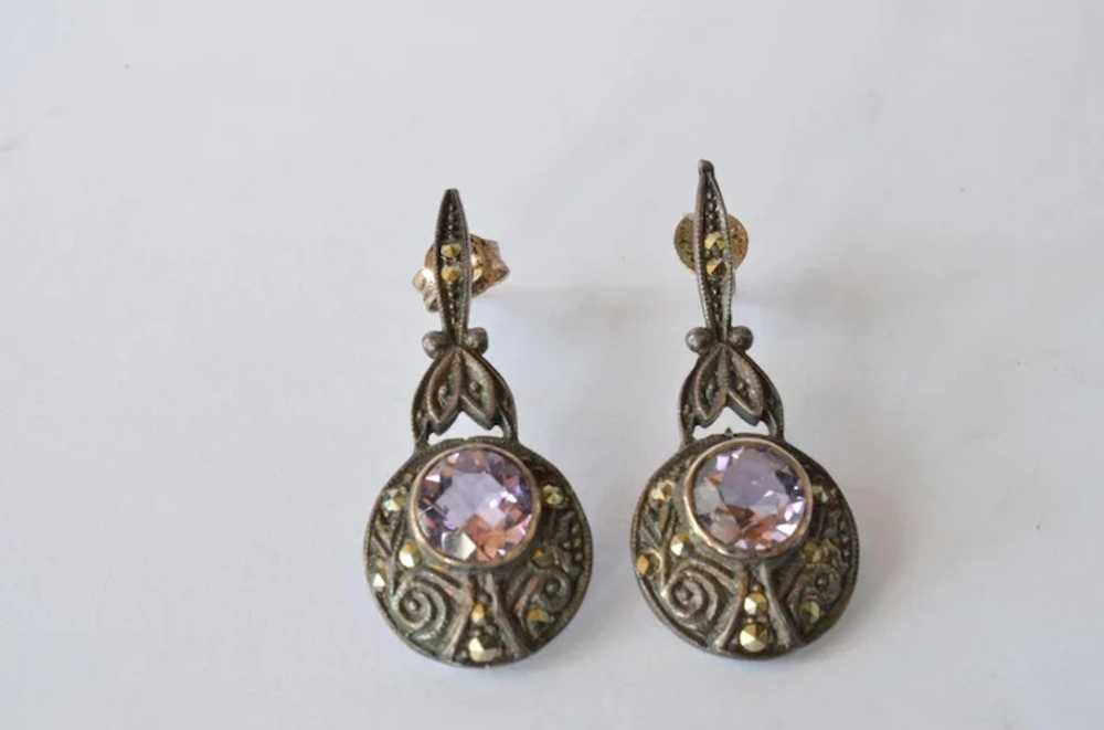 Pair of silver(925 ) marcasite/amethyst set drop … - image 3