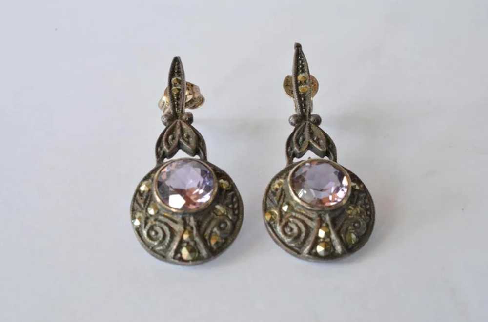 Pair of silver(925 ) marcasite/amethyst set drop … - image 8