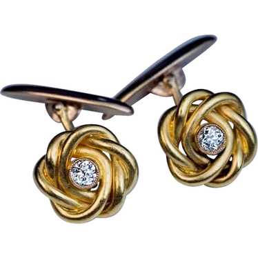 Antique Russian Diamond 14k Gold Knot Cufflinks