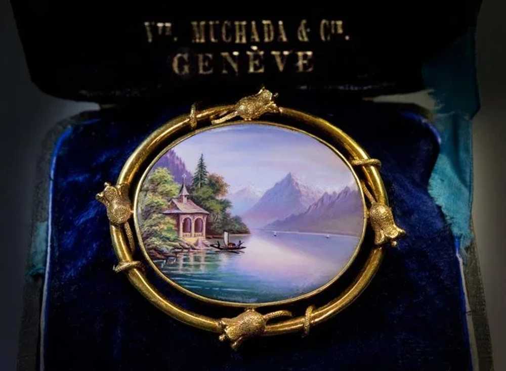 Antique Mid 19th Century Swiss Enamel 18Kt Gold B… - image 2