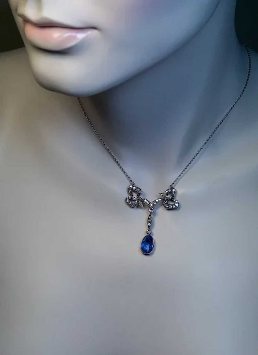 Belle Époque Antique Sapphire Diamond Necklace - image 3