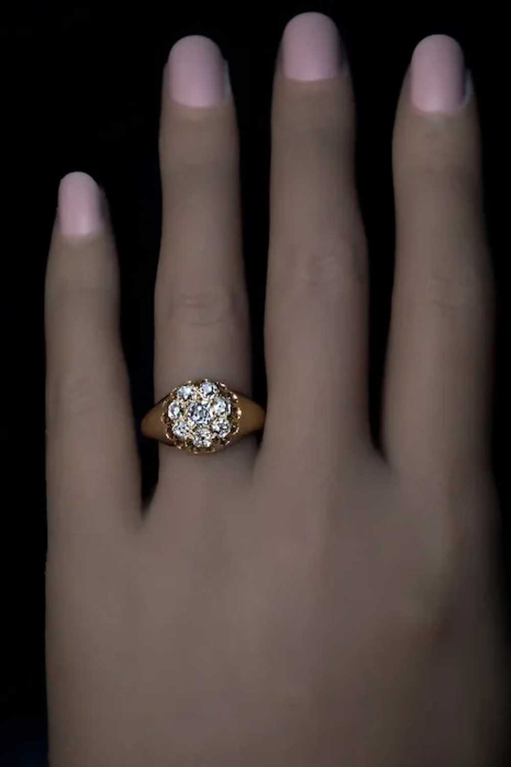 Antique 1.40 Ct Old Mine Cut Diamond Cluster Ring - image 3