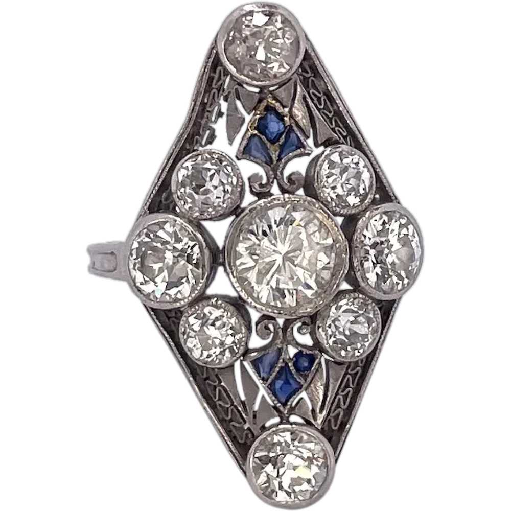 Edwardian Diamond Engagement Ring No Heat Blue Sa… - image 1