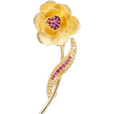 Vintage Boucheron Paris 18K Yellow Gold Large Flower Pin Brooch 1960s