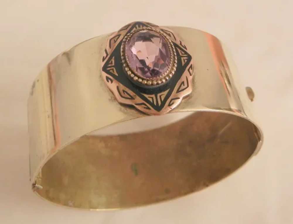 Rare Beautiful Art Nouveau bevel purple stone Bra… - image 4