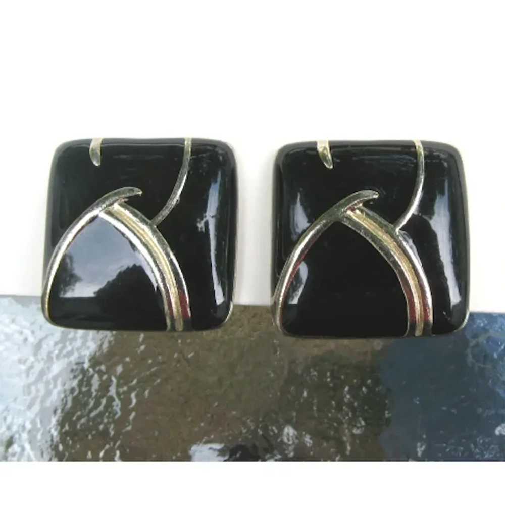 Classic Vintage Black Enamel Earrings - image 2